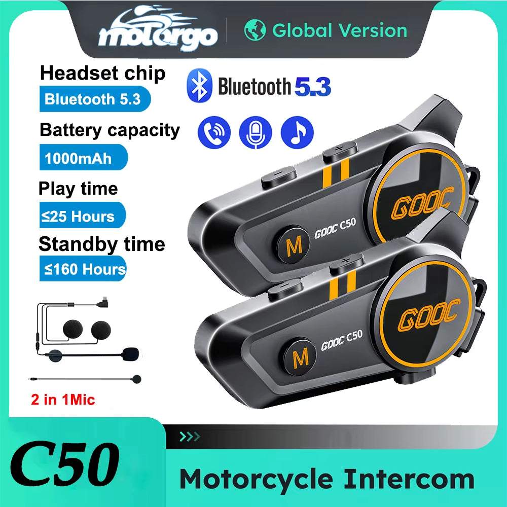 1/2X Music Interphone Bluetooth 5.3 Motorcycle Helmet Intercom Headset Waterproof 300M Intercomunicador Speaker Earphone