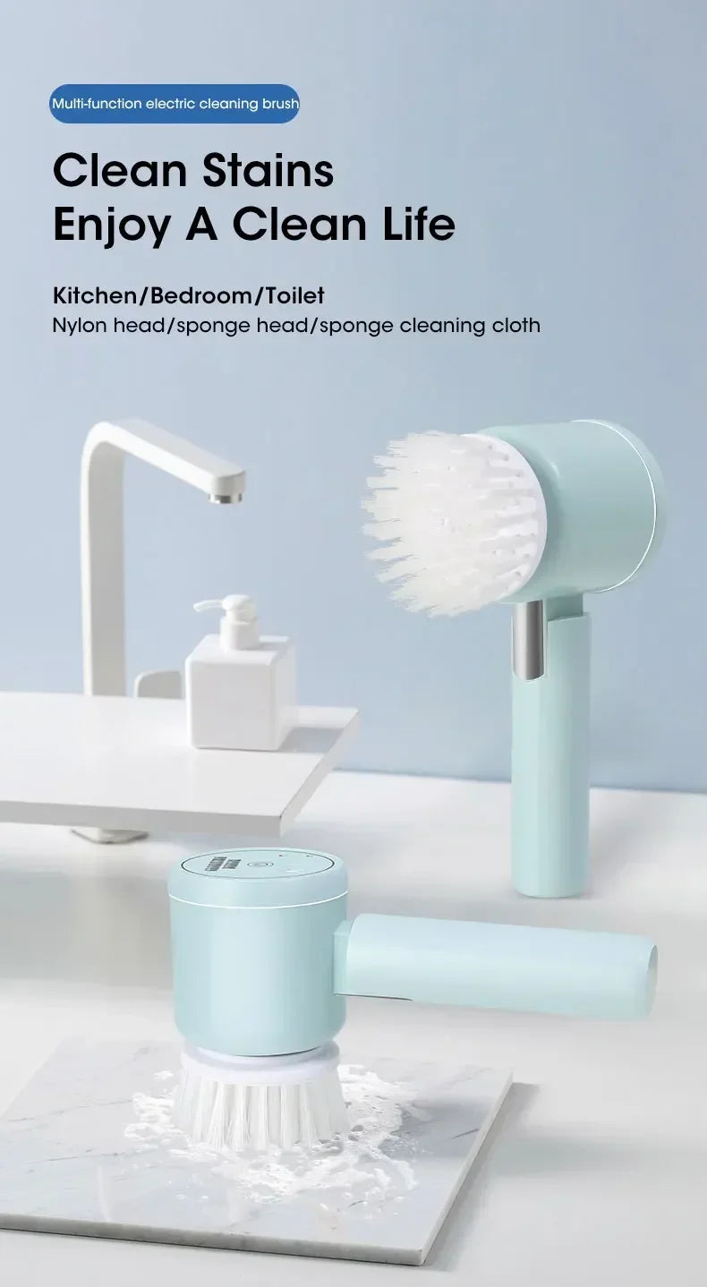 Cordless Electric Spin Scrubber with 5 Replaceable Brush Heads