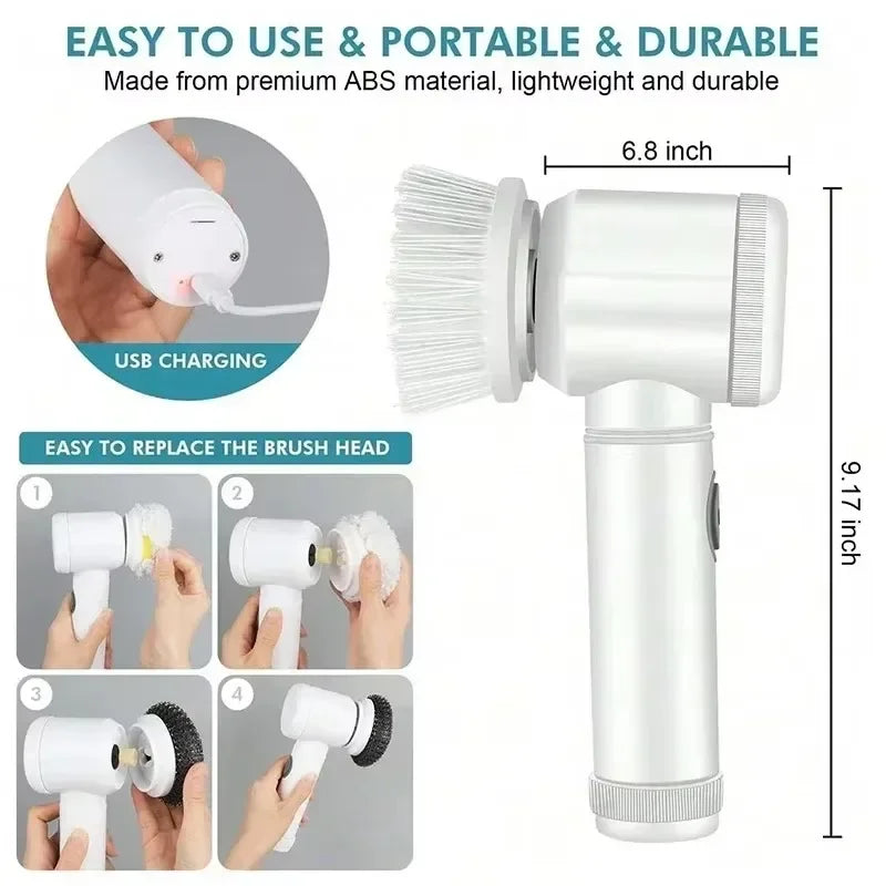 Cordless Electric Spin Scrubber with 5 Replaceable Brush Heads