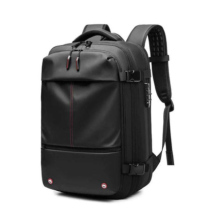 Black waterproof Travel Backpack Vacuum made of Oxford cloth with multiple compartments, padded straps, and anti-theft zippers.
