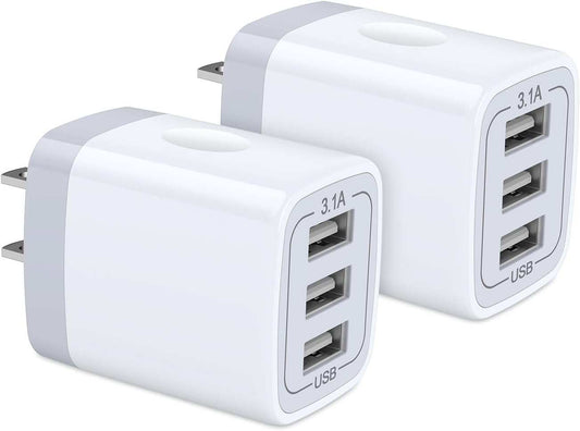 Dual pack 3-port USB wall chargers for fast charging multiple devices